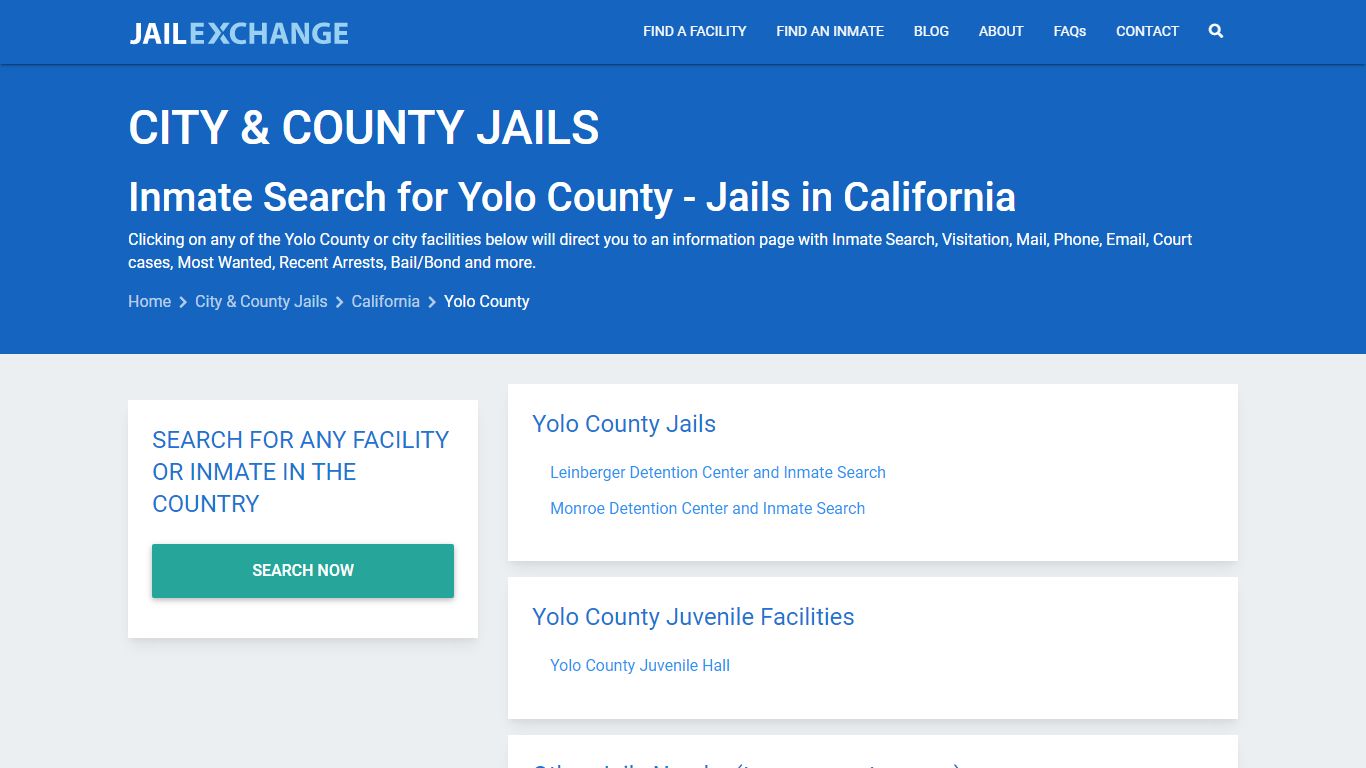 Inmate Search for Yolo County | Jails in California - Jail Exchange